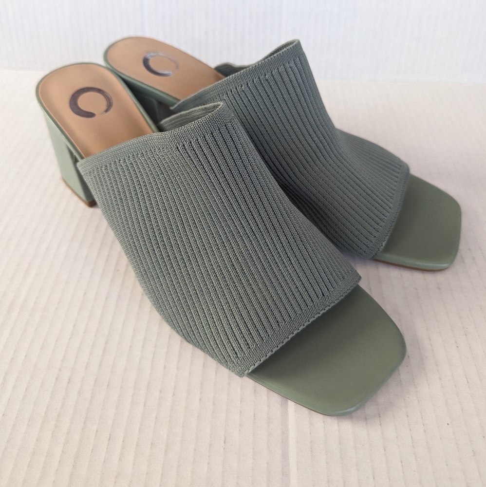 Journee Collection Lorenna Open Square Toe Block Heel Sandals Women WD9.5 Green
